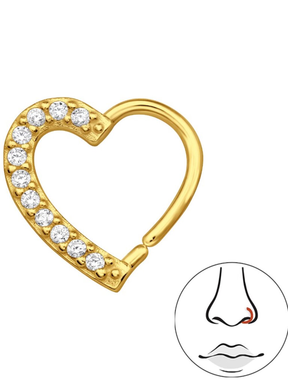 14K Gold Vermeil Heart Nose Ring